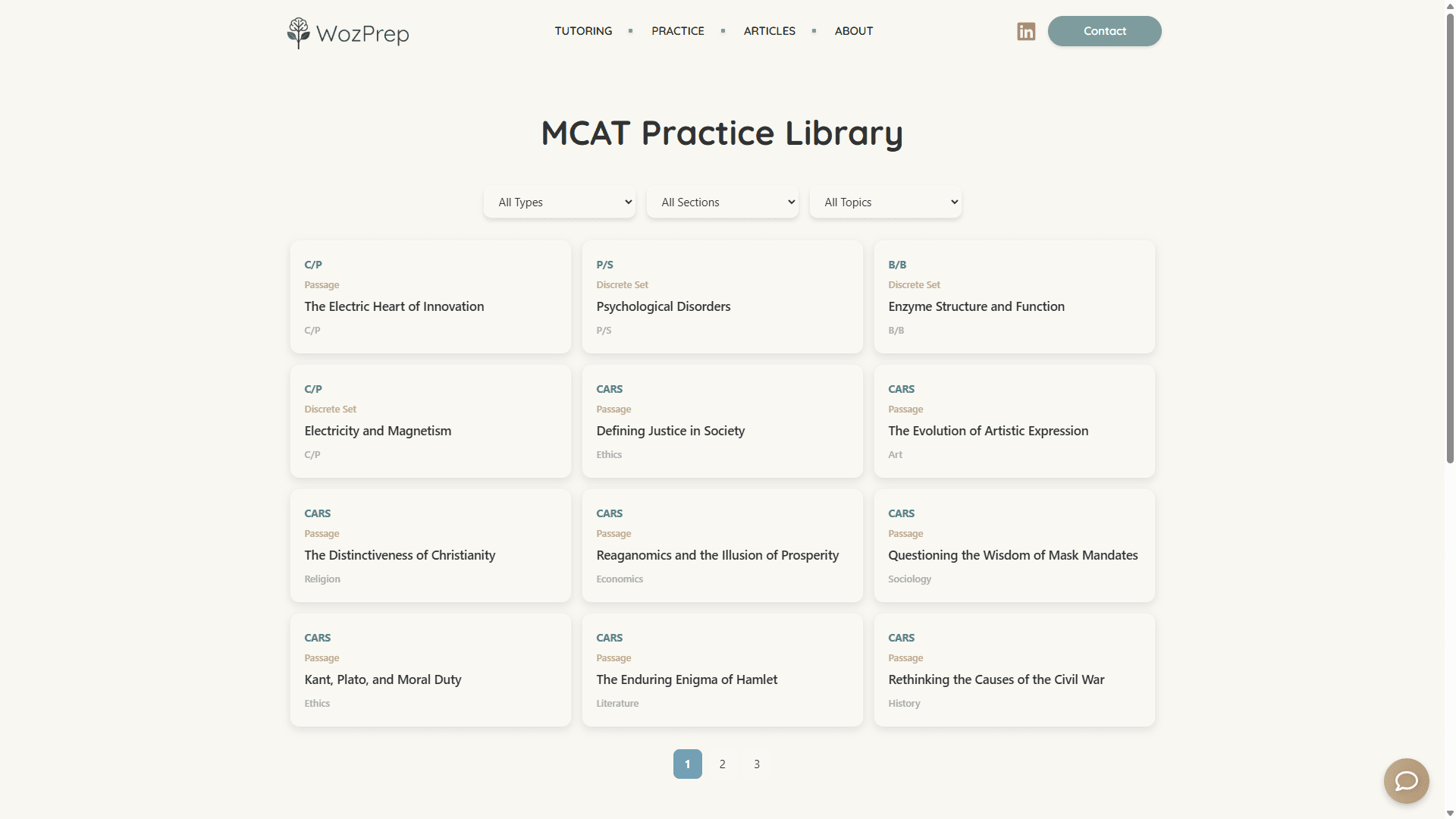 WozPrep Practice Library Page