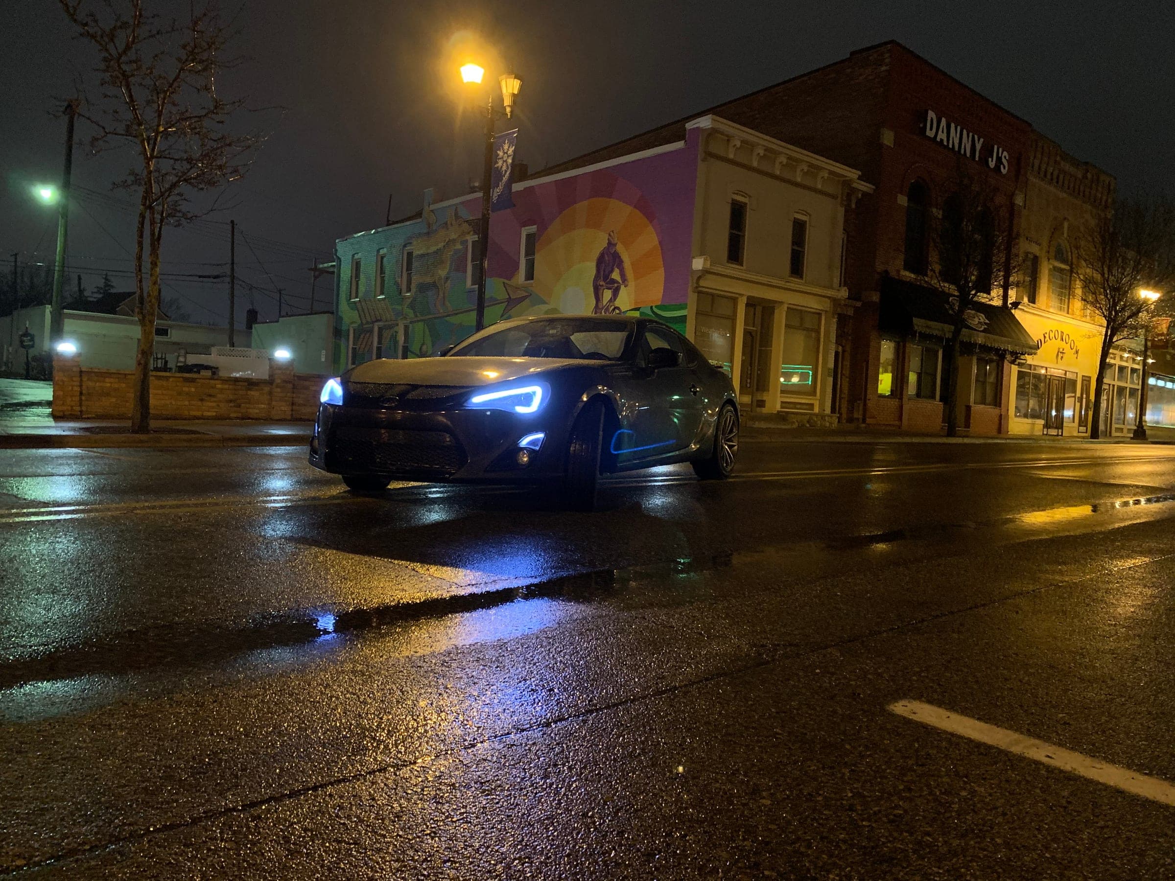 BRZ in town at night